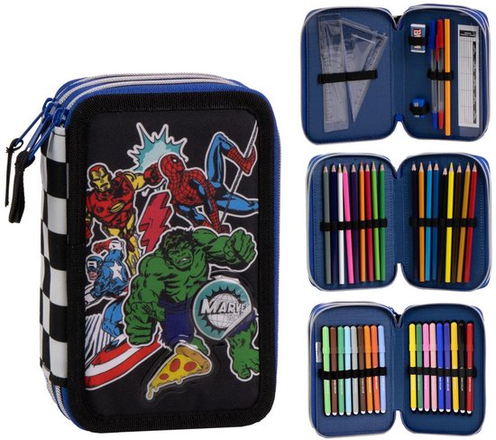 Avengers Etui Jongens – 44-delig Schoolset – Gevuld met Kleurpotloden & Superhelden Tools