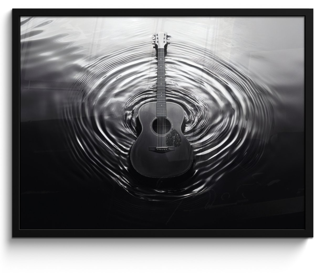 FrameYourWall Poster in lijst - Fotolijst 80x60 cm - Posters - Gitaar - Hout - Water - Posterlijst zwart - Decoratie - Wanddecoratie woonkamer - Muurdecoratie slaapkamer Gitaar - Water