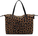 Bruine shopper met luipaardprint en zwarte handvatten. Met ritsvakken.