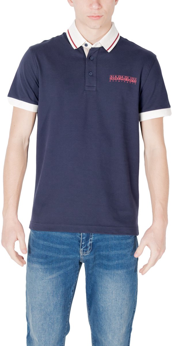 Printed Cotton Polo Shirt with Button Fastening Blauw