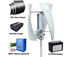 Serolux® - Windturbine - Windmolen Generator - Windturbine Generator - Windenergie - Wind Turbine – 2000W - LiFePO4-batterij - 48V - Met controller - Omvormer 200W- 3 Solar zonnepanelen - 3 Messen - Compleet - Wit