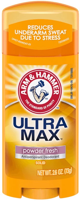 Oranje Arm & Hammer Ultra Max deodorantstick, 'powder fresh solid', 73g.