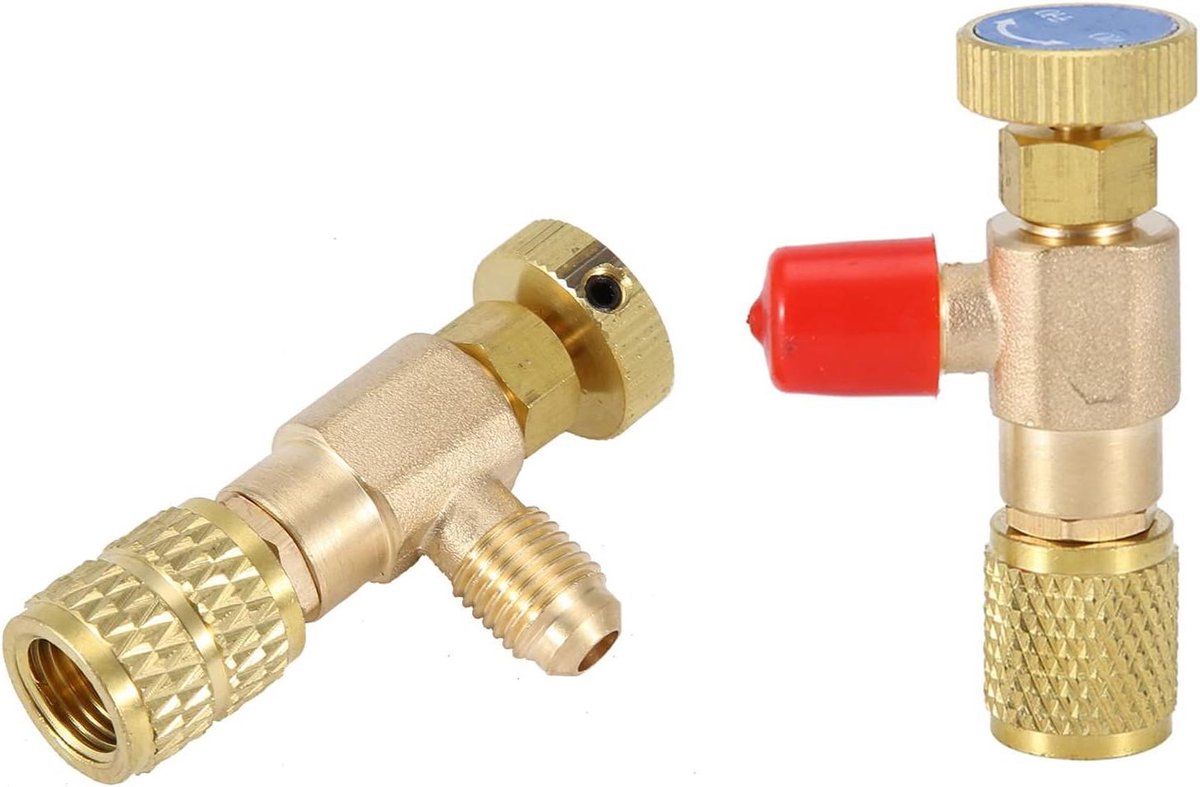 Airco-ventiel - 2 Stuks Vloeistofveiligheidsventiel voor Airconditioning - R410A R22 - 1/4 Inch Adapter voor Koelmiddel met Spruitstuk - Veiligheid bij R12 R22 R410