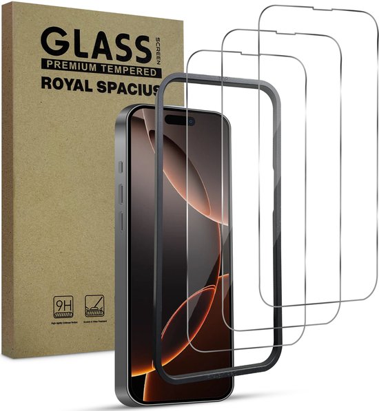 Protection d'écran pour iPhone 16 Pro Max - Avec outil d'alignement - Verre trempé - Protection d'écran en Tempered Glass - 3 pièces
