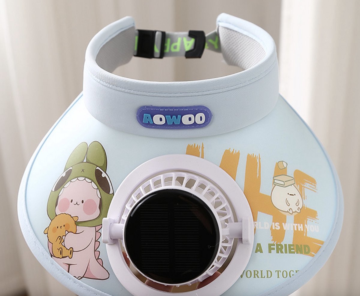 WK Kinderen Zonnehoed met Fan-solar charger +type c Opladen- Zonne Pet- Ventilator werkt continu onder de zon- Meisjes Jongens Zomerhoed UV-bescherming- Zonne pet -Zonnehoed met Ventilator- 600 mAh- blauw