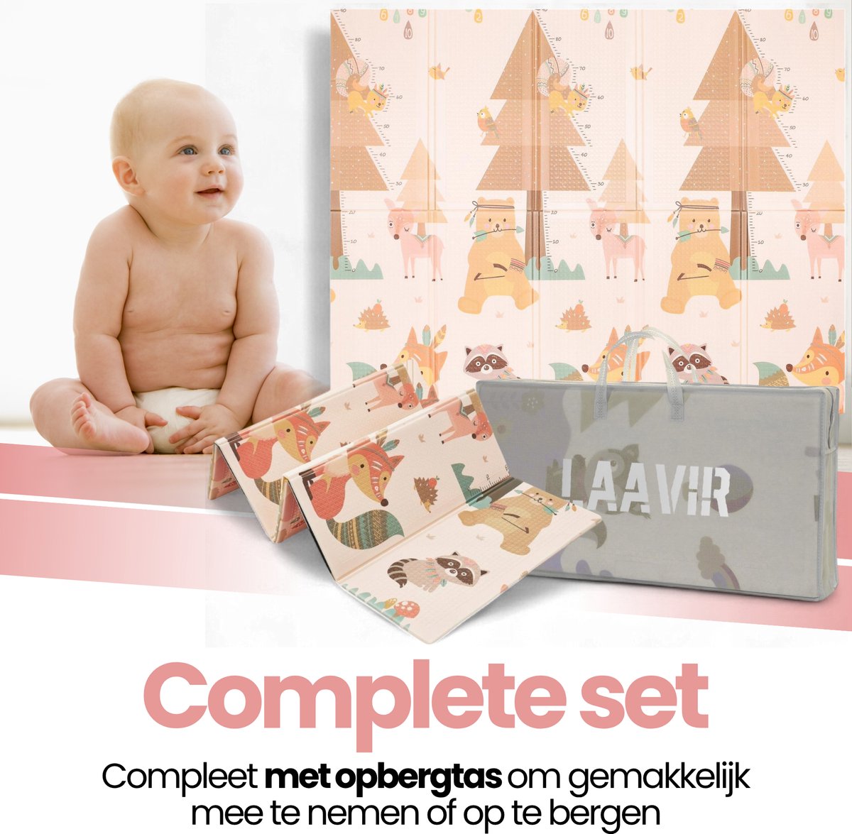 Laavir® Opvouwbare Baby Speelmat 200×150 cm – Dubbelzijdig Dierenontwerp – Foam – Inclusief Opbergtas – Waterafstotend & Antislip — afbeelding 6
