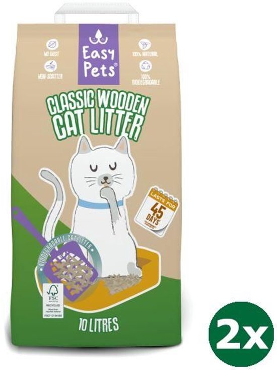 Foto: 2x10 ltr easypets biodegradable classic houtkorrels kattenbakvulling kattenbakvulling