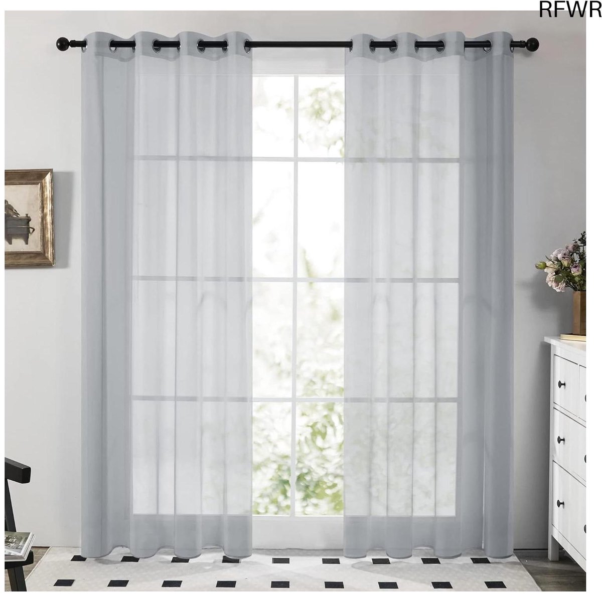 RFWR® Transparante Gordijnen met Ogen - 2 Stuks 245 x 140 cm Grijs