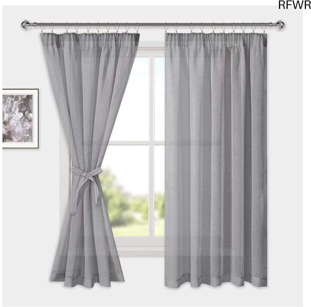RFWR Halftransparante voile gordijnen met plooiband - Set van 2, Grijs 160x140cm, Ideaal voor Woonkamer en Slaapkamer