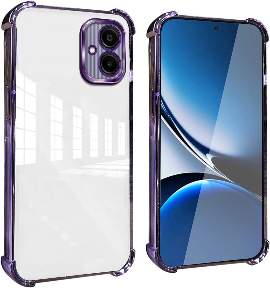 Allecto Plus - Transparante paarse telefoonhoes voor Samsung Galaxy A06 met schokabsorberende hoeken