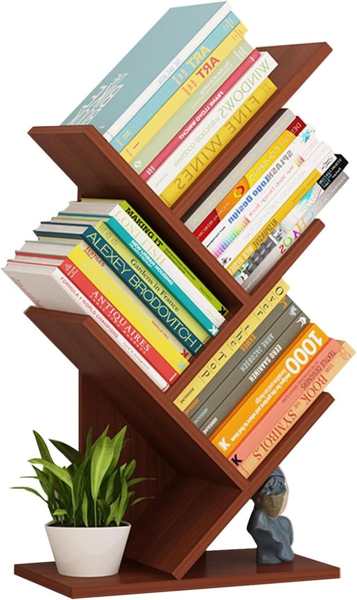 QUMENEY Boomboekenplank, houten boekentoren, boekenkast met 5 planken