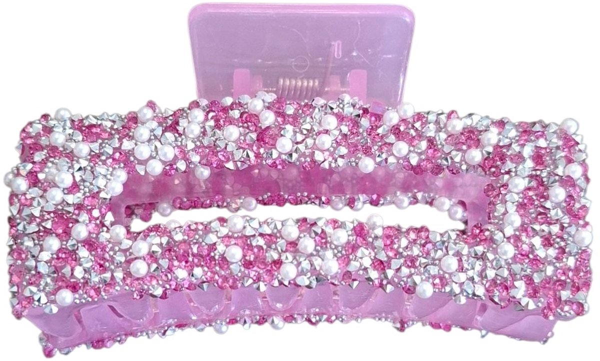 Haarclip - Glitters & Parel Detail - 8.5cm - Paars