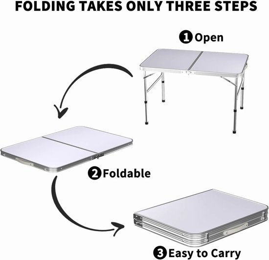 Rumi Inklapbare tafel - Vouwtafel Wit - Campingtafel - Klaptafel - Inklapbaar - Aluminium Klaptafel Draagbare Computer Bureau Camping Outdoor Picknick Party Tafel - 2 Versnellingen Verstelbare Hoogte 67/37 cm van Rumi — afbeelding 2
