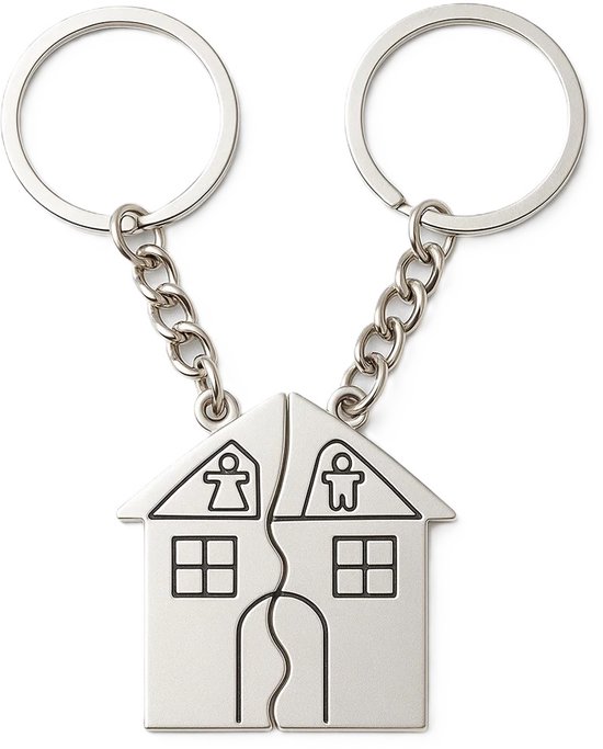 Porte-clés Maison 2 pièces I Bouger I Porte-clés Couple I Premier Porte-clés I Argent
