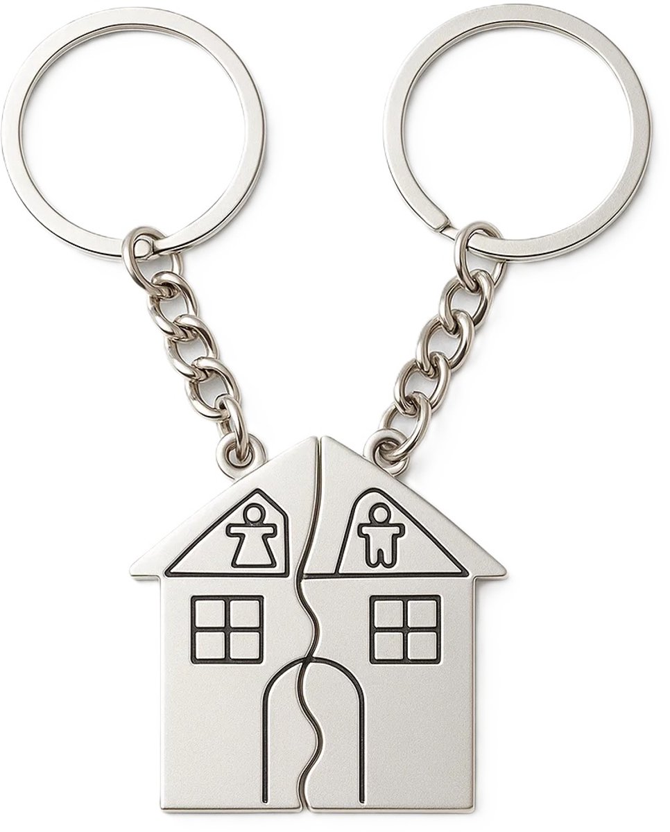 Sleutelhanger Huis 2-delig I Verhuizen I Sleutelhanger Koppel I Eerste Sleutelhanger I Zilver