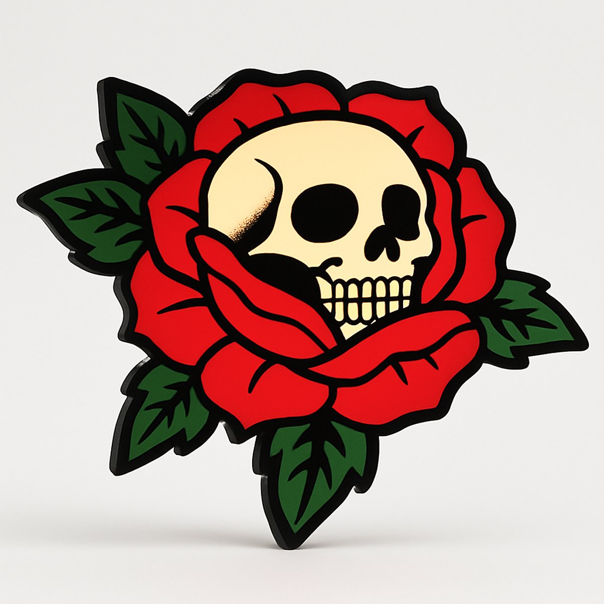 Skull Rose Tattoo Lightbox – 3D LED Wandlamp in Tattoo Stijl, Origineel Cadeau | Leeslampj