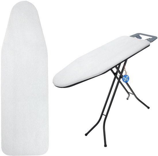 KADAX Height-adjustable steel ironing board, 100 x 30 cm, foldable, non-slip feet (white/grey