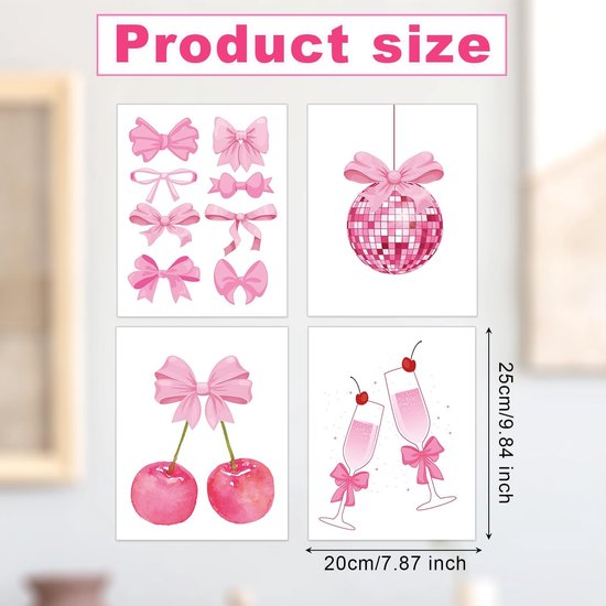 Preppy canvas muurkunst roze strik print preppy muurkunst mode poster afdruk tienerkamer decor preppy esthetische muurkunst esthetische meisjesprint preppy kamer esthetische poster galerij slaapzaal