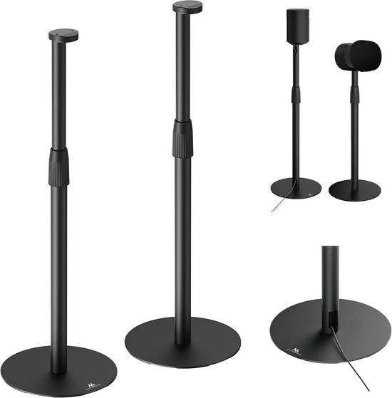 Vloerstandaards voor Sonos Era 100 en 300, verstelbare speaker stands, kabelbeheer, zwart, Maclean MC-496 (set 2)