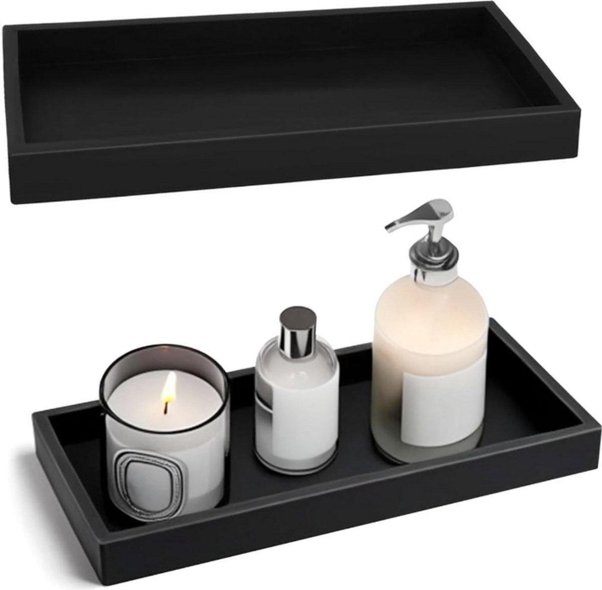 WNHB® Badkamerdienblad Set van 2 Zwart - Siliconen Decoratief Dienblad 10x20 cm - Vierkant Make-up Organizer voor Badkamer en Wastafel