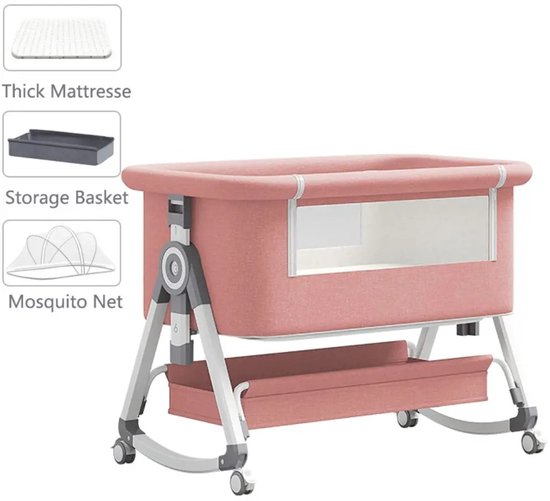 Babybed en matras uit de NOE collectie, in hoogte verstelbaar. Matte