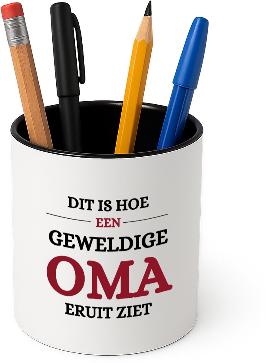 Hacebo® - Geweldige oma eruit ziet Pennenbakje - Oma - beste oma - pennenhouder - verjaardagscadeau - cadeau voor oma - gift - Pennenbakje zwart