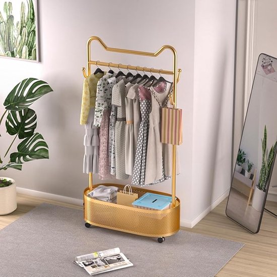 Dubbel Kledingrek Op Zwaar Werk Berekend Kleding Rail Metalen Hangstaaf Met 4 Wielen En 2-Tier Planken Opbergstandaard Voor Huis Kledingstuk Opslag Binnen Max. Lading 60 Kg (Color : Black, Size : 15