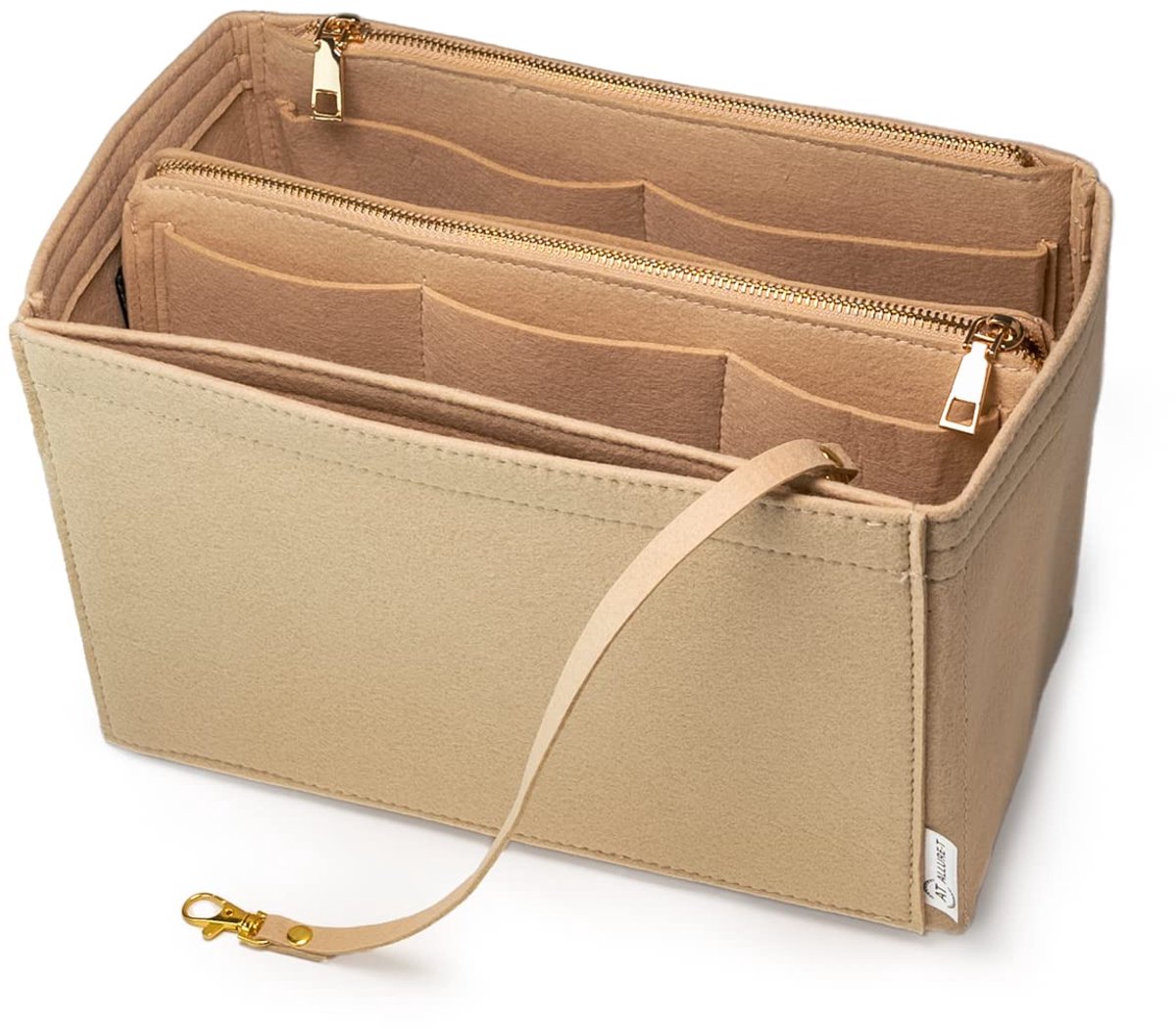 AT Allure-T ® Organizer Neverfull mm, 2-in-1 Handtas Organizer Vilt met Rits, Handtas Organizer Groot met Sleutelhanger, Vilten Tassen Organizer Beige L