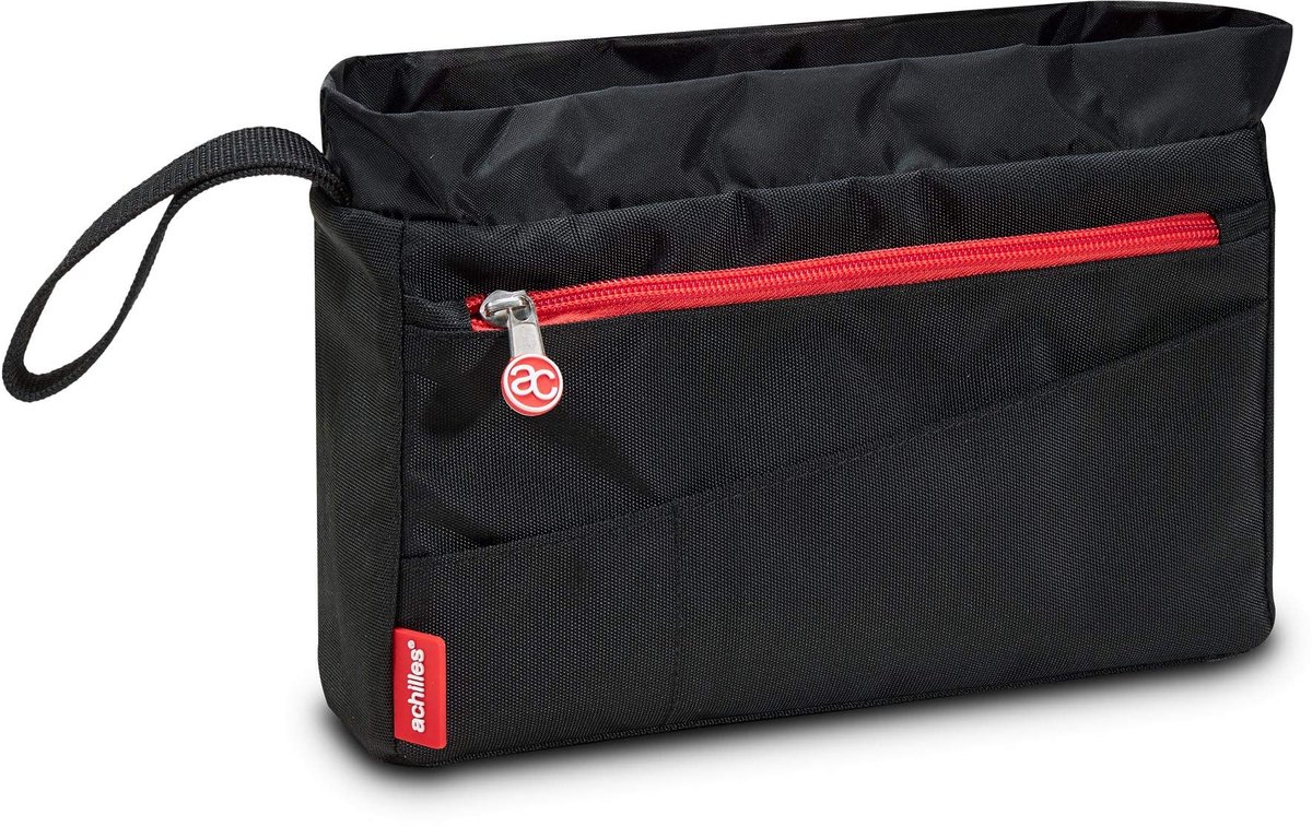 Achilles handtasinzetstuk, handtasorganizer, binnentas, cosmetische tas met draagriem, make-uptas, toilettas, make-uptas, tas in tas, 25 x 18,5 cm x 6 cm (zwart)