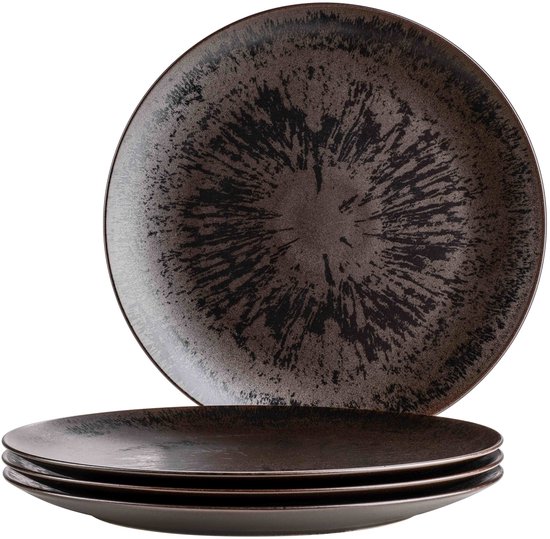 MÄSER Metallic Bronze 12-Piece Dinner Service for 4 People with Elegant Shiny Glaze Plate Set with Flat Plates, Soup Plates and Dessert Plates Made of High-Quality Ceramic, Stoneware, Brown