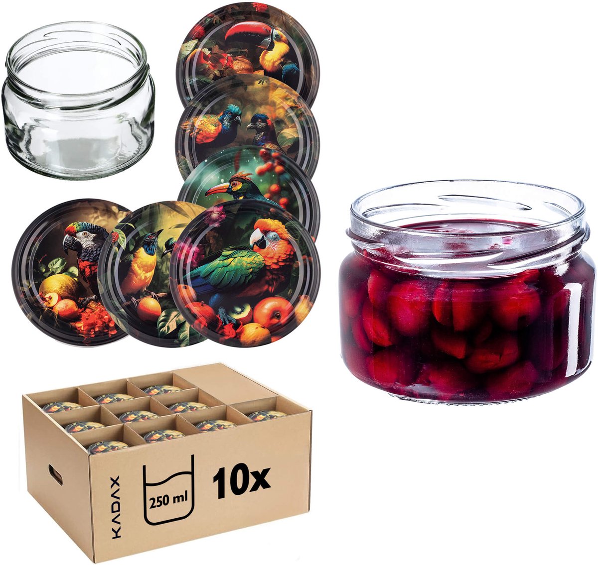 Denia Weckpotten 250ml 10st 82mm + Deksel "Vogels"