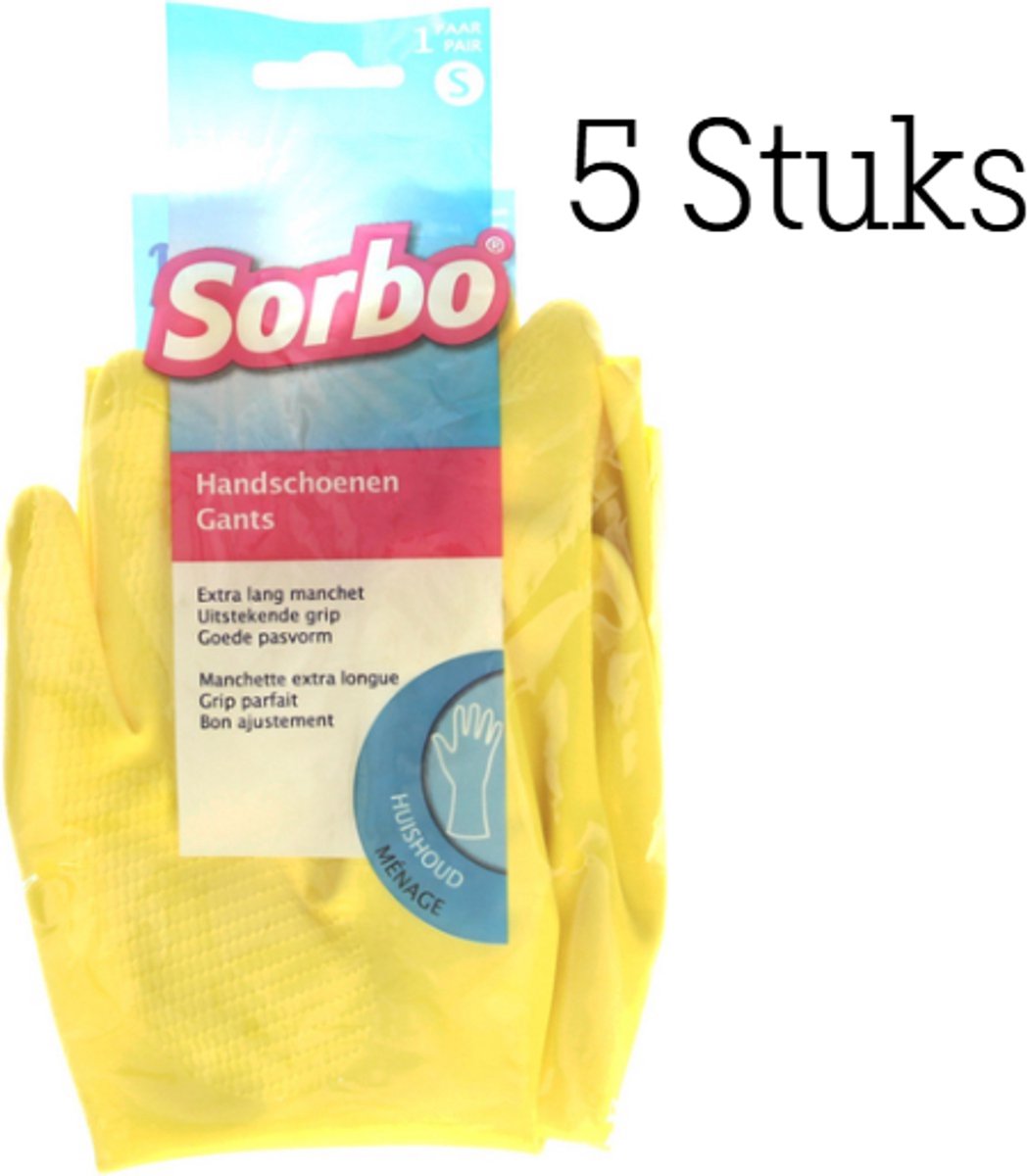 5x Sorbo Huishoudhandschoenen - maat S - geel - extra lang - schoonmaakhandschoenen