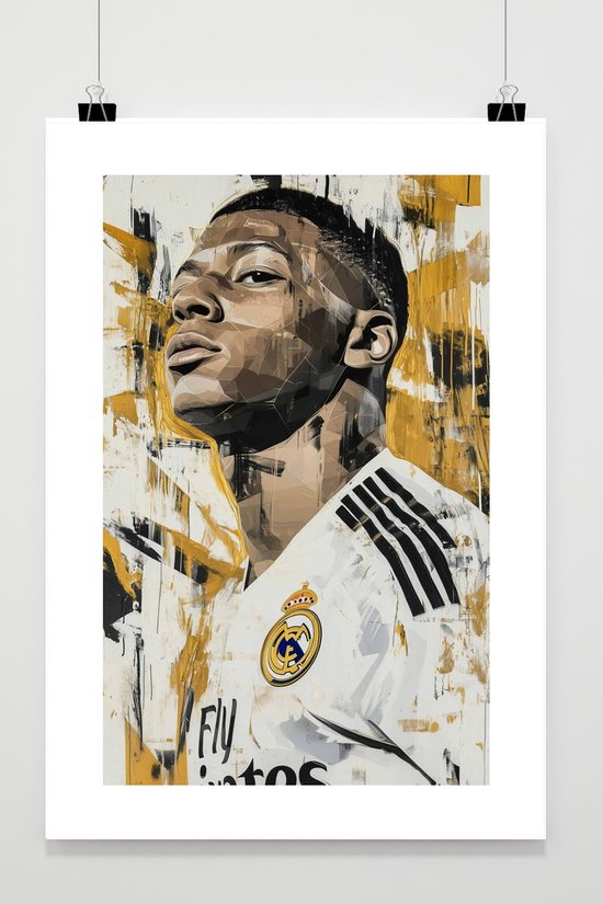 Kylian Mbappé Poster - Voetbal - Voetballer - Moderne Kunst - Sport - Atleet - Kunst - Fanart - Voetballegende - posters - formaat 30x40cm - Wanddecoratie - BXS4602 - Met kader - passe-partouts stijl