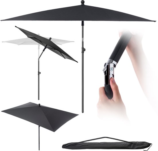 KADAX Rechthoekige balkonparasol, 210 x 140 cm, in hoogte verstelbare parasol voor balkon en terras, knikbare terrasparasol met transporttas, grijs, 210 x 140 cm