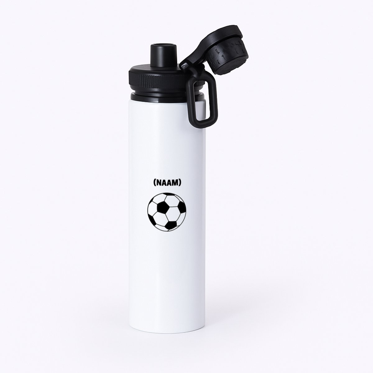 Hacebo® - Voetbal met eigen naam waterfles met draaidop zwart - Voetbal - Voetballer - Sport - water fles - 850ML