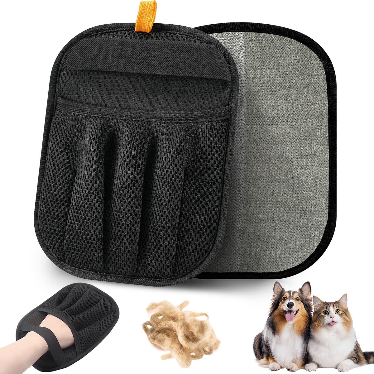 TOOHAO Handschoen tegen dierenharen, dik, elektrostatisch, anti-kattenhaar, voor het verwijderen van haren van honden, dat op de kleding valt, bank, autostoel, herbruikbaar (zwart, 2 stuks