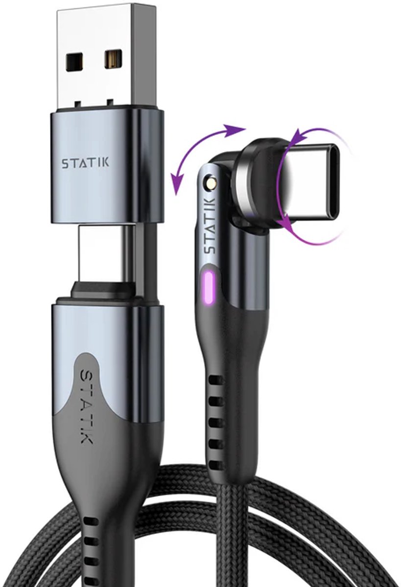 Statik PowerPivot Pro USB-C > USB-C 2 m - 100W - Nylon Gevlochten - Zwart