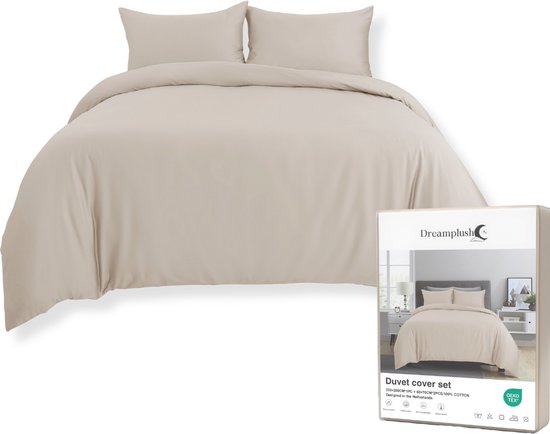Dreamplush® Dekbedovertrek - Tweepersoons 240x220 cm - Lits Jumeaux - 100% Katoen - Beige - Inclusief Kussenslopen 60x70 cm - Zacht & Ademend Beddengoed