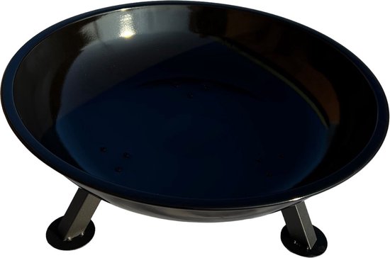 Zwarte, glanzende vuurschaal op 3 schuine poten.
