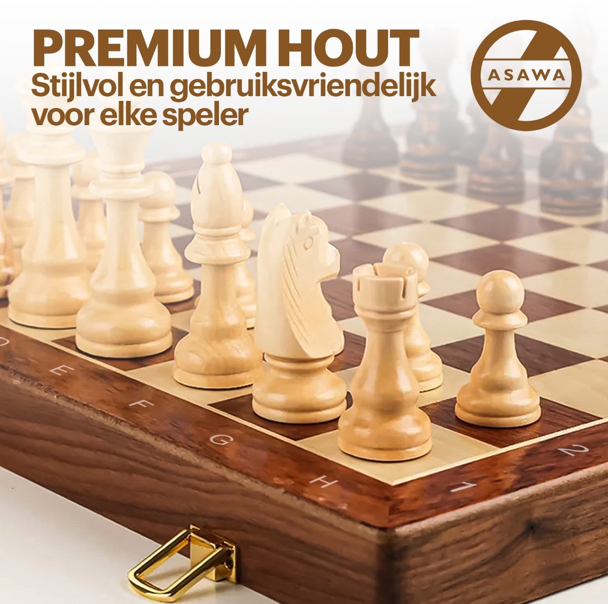 Asawa Schaakbord - Schaakspel XL met Schaakstukken - Chess - Magnetisch - Schaakset voor Schaken - 39x39cm - 2 Extra Koninginnen — afbeelding 4