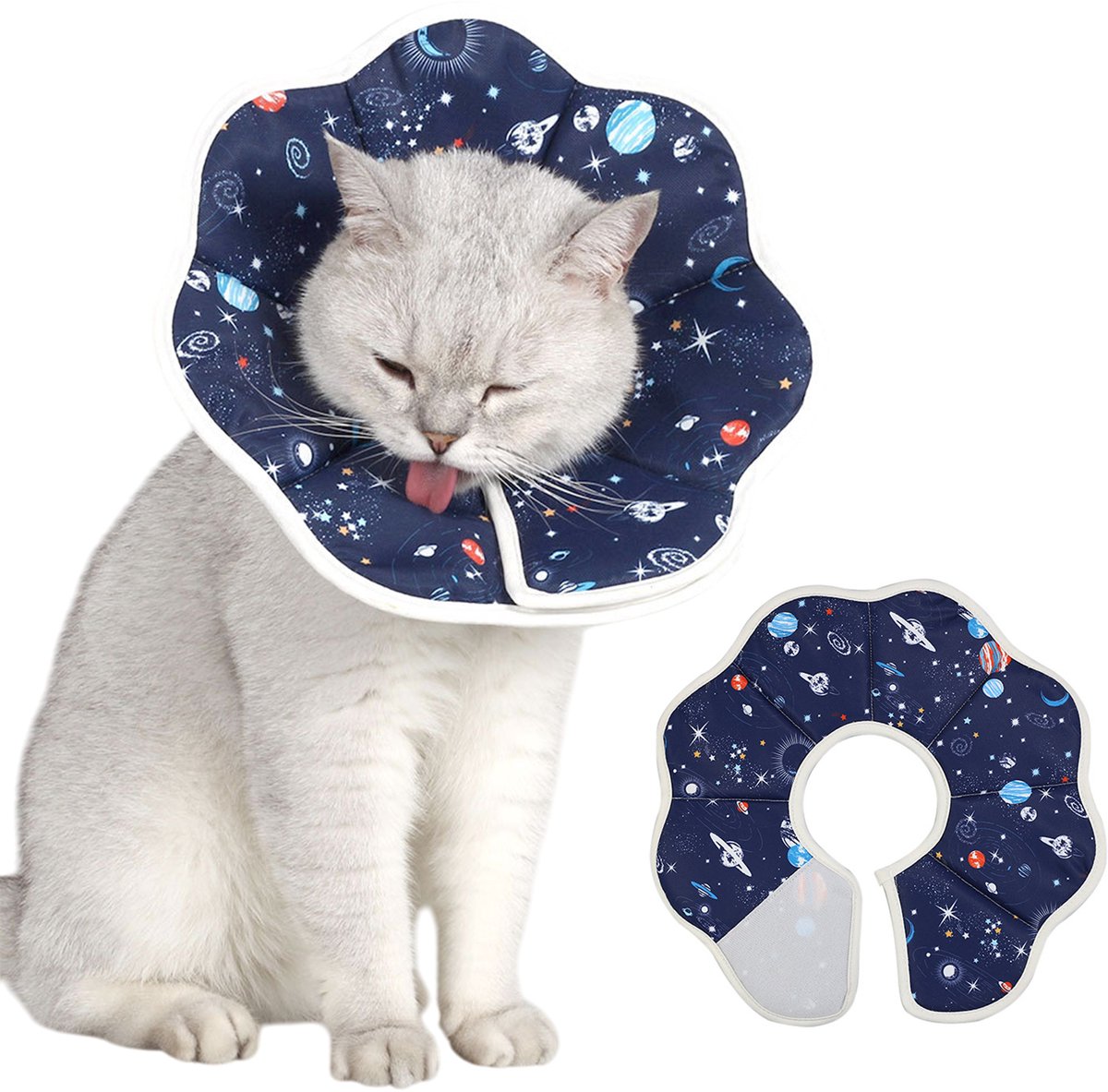 MAGICSHE Beschermkraag Kat - Verstelbare Kattenkap Voor Katten, Puppy's Na Een Operatie - Zachte Elizabethaanse Kattenkraag A-Blauw S