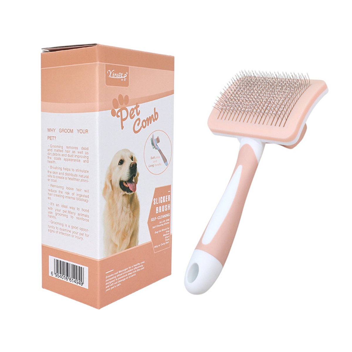 Kattenborstel – Zelfreinigend voor Hond en Kat – Ontpluizer – Lang/Kort – Masseer je huid – Oranje