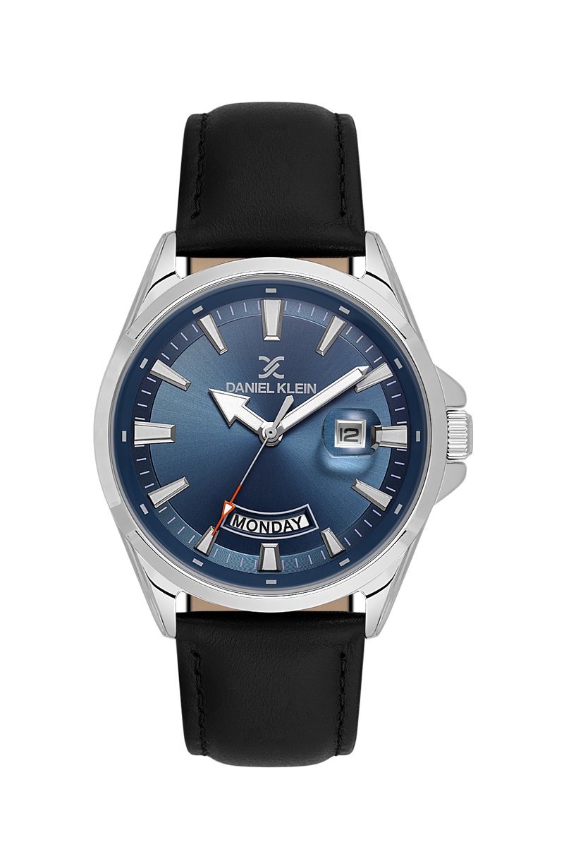 Daniel Klein DK.6.14038-2 - Horloge - Polshorloge - Analoog - Heren - Mannen - Leren band - Metaal - Rond - Streepjes - Datumaanduiding - Zwart - Zilverkleurig - Donker turkoois - Wit - Rood