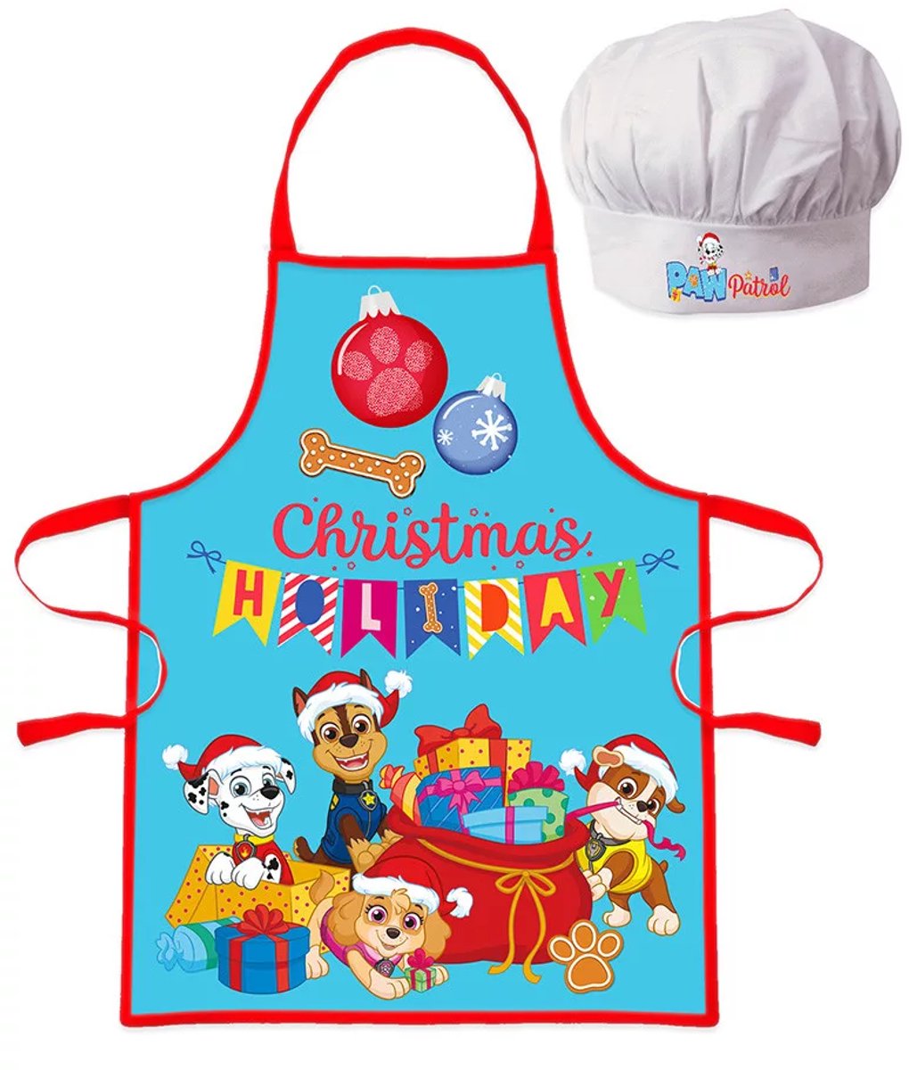 Paw Patrol Kerst Kinderschort Set 2-delig | Inclusief Schort & Koksmuts | 100% Polyester | Cadeau voor Kids 3-8 jaar