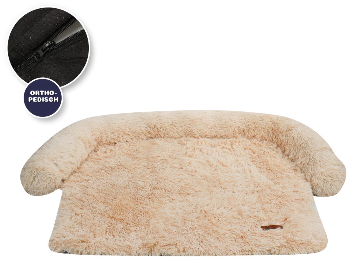 Pet Perfect Fluffy Hondendeken – Hondenkleed – Bankbeschermer – Orthopedisch –Wasbaar – Beige – XXL