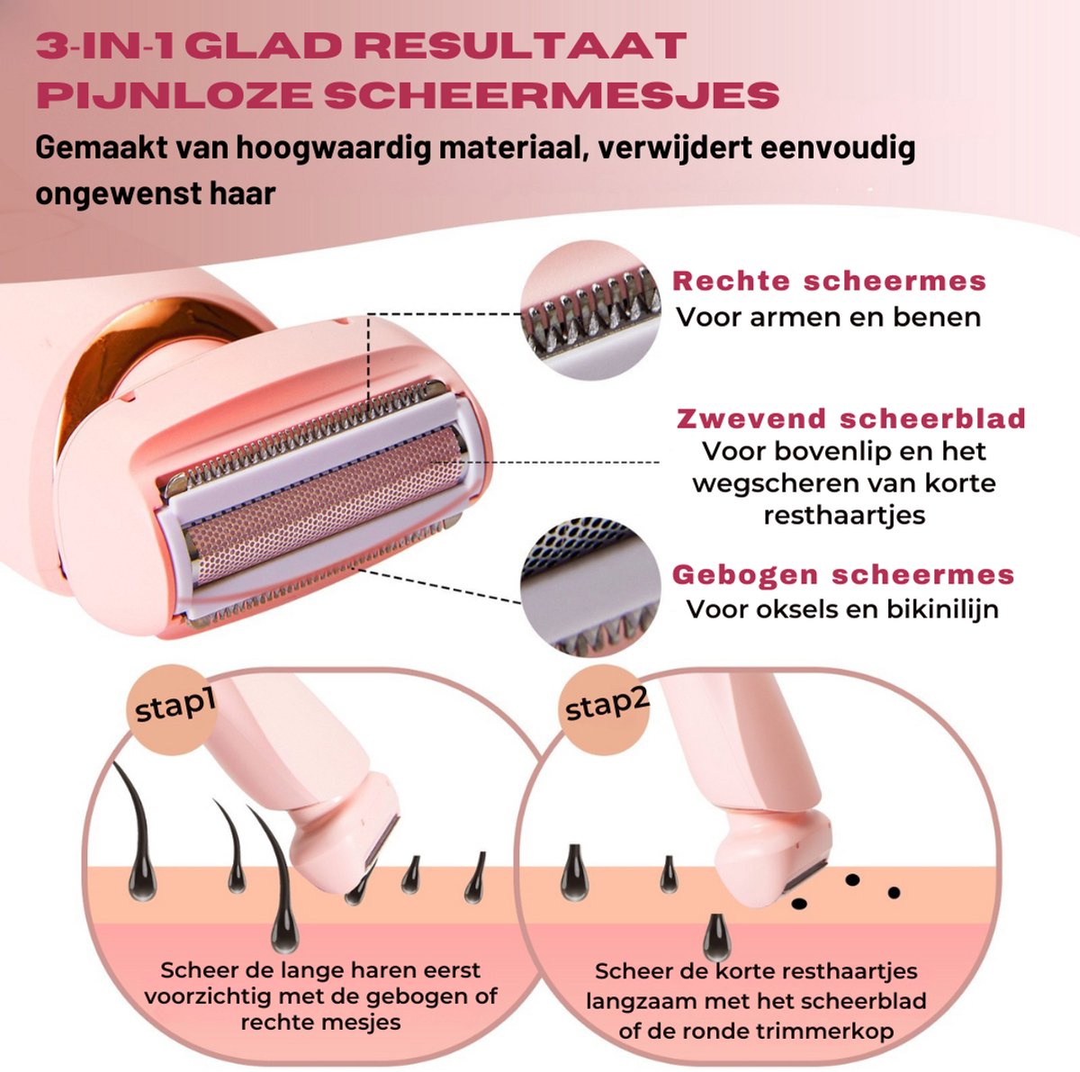 Nuvado Oplaadbare Ladyshave 2 in 1 met Reiszakje - afbeelding 3