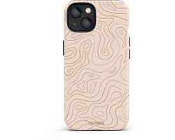 VivaLora Tough Telefoonhoesje iPhone 13 met MagSafe - Wavy Lines Print - 2-in-1 Phone Case - Hard Case & Siliconen Backcover - Extra Bescherming - Shockproof Cover - Ecru/Rood