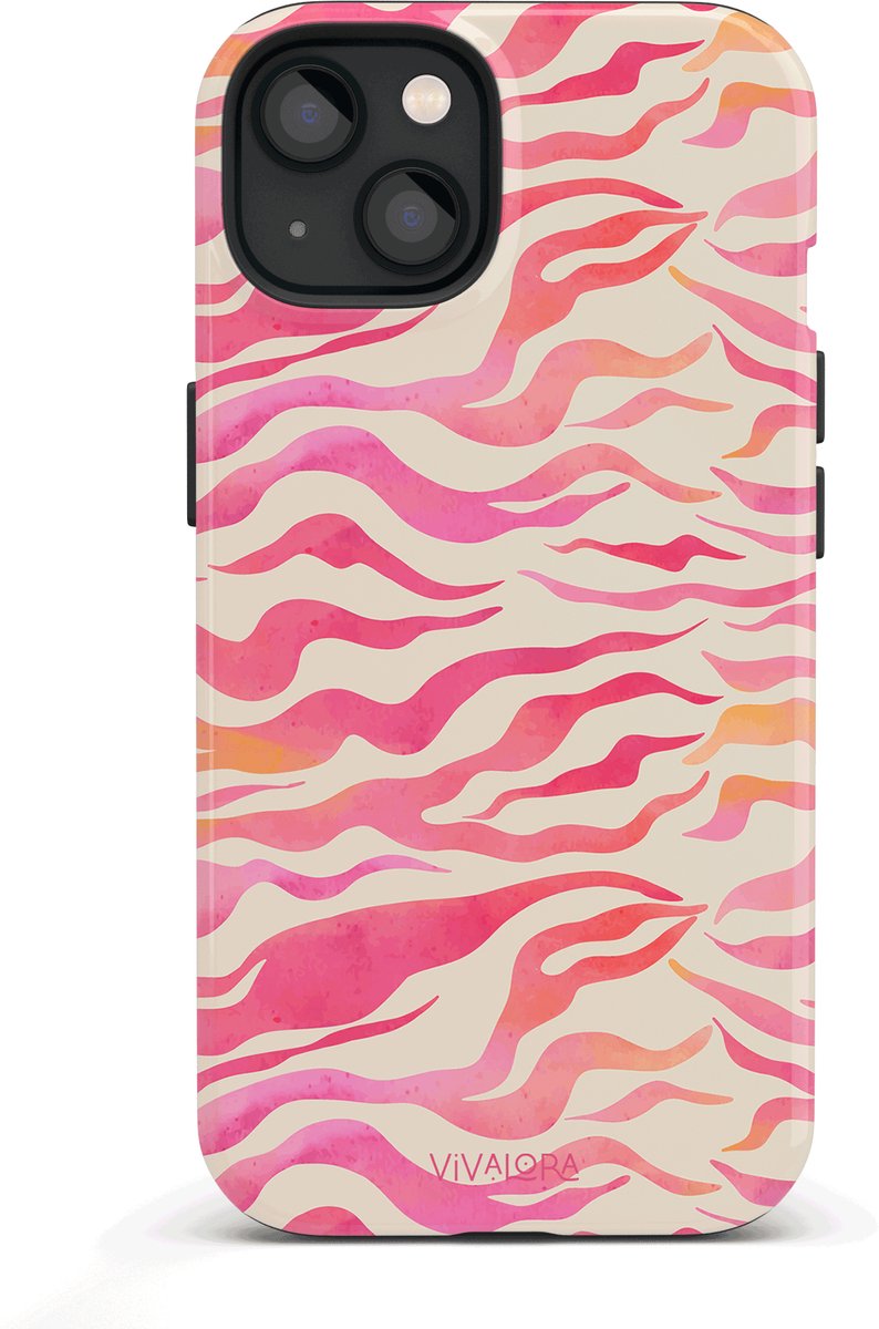 VivaLora Tough Telefoonhoesje iPhone 13 Mini met MagSafe - Zebra Splash Print - 2-in-1 Phone Case - Hard Case & Siliconen Backcover - Extra Bescherming - Shockproof Cover - Roze Zebraprint