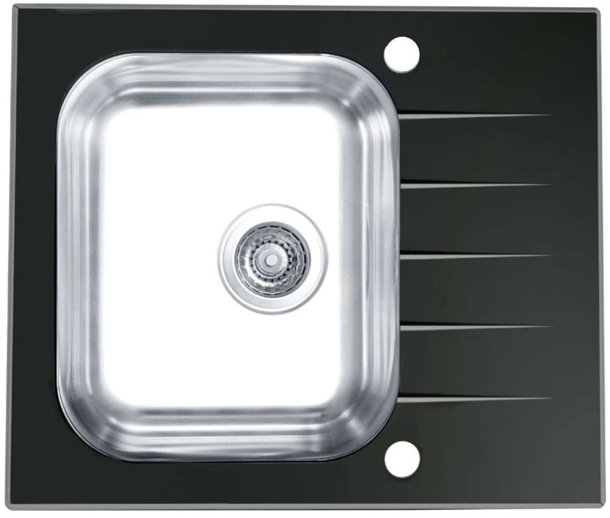 Alveus Altone - Spoelbak 60x50 cm, met draaiknopbediening, zwart glas/rvs 1114557