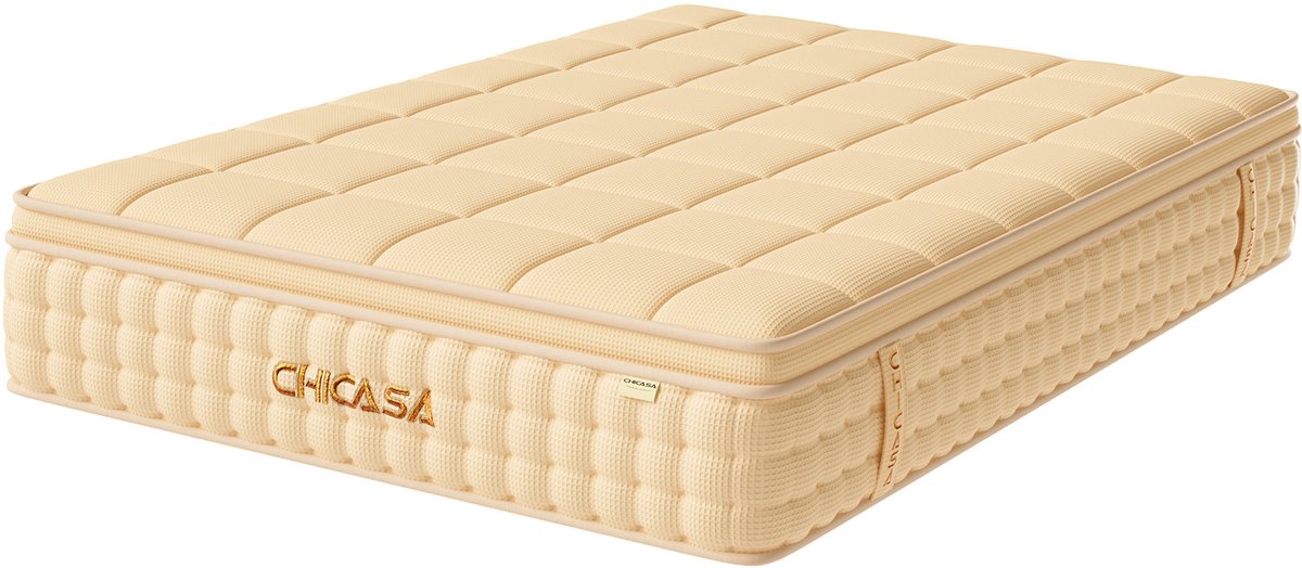 CHICASA Matras 140x200 cm – 25 – 9-Zones Pocketvering – HR Koudschuim – H3 Hardheid – Orthopedisch – OEKO-TEX Gecertificeerd – Anti-Allergisch – Wafelstof Bekleding – Geschikt voor Kinderen & Volwassenen – Hotelkwaliteit